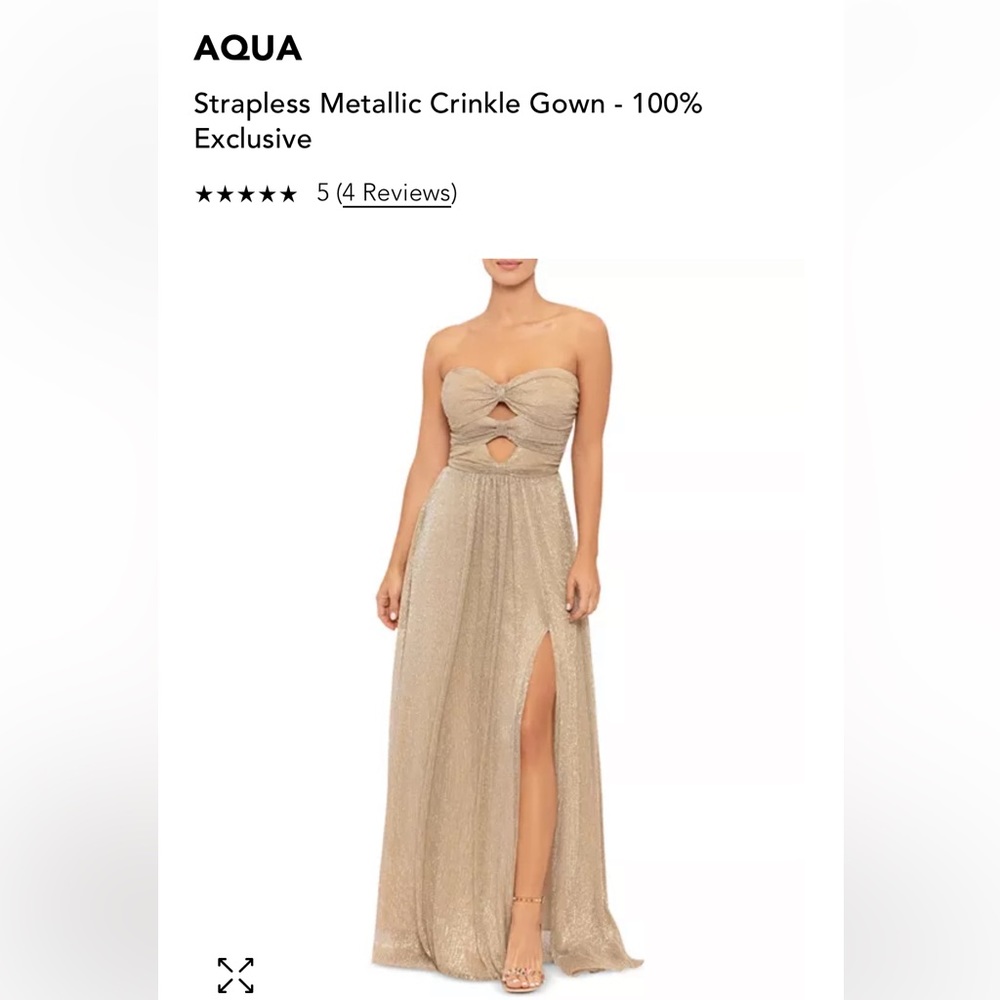 AQUA FORMAL GOLD METALLIC STRAPLESS GOWN